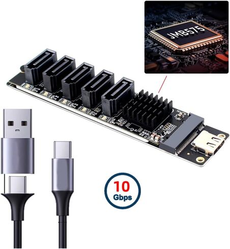 NFHK 10Gbps USB-C Type-C to NGFF Key B+M SATA 6Gbps 5 Ports Adapter Converter PM Port Multiplier Selector JMB575 JMS580 in Saudi Arabia