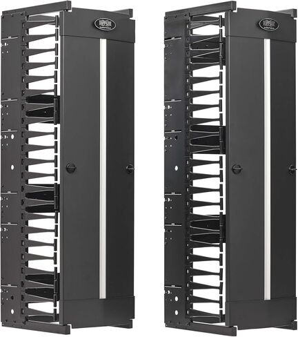 Tripp Lite Vertical Cable Manager, High-Capacity Deep Double Finger Duct, Front-Facing Cover, Two 3.5 feet Tall Sections, 12 inch Wide x 11.4 inch Depth, Black, 5-Year Warranty (SRCABLEVRT12HD) in Saudi Arabia