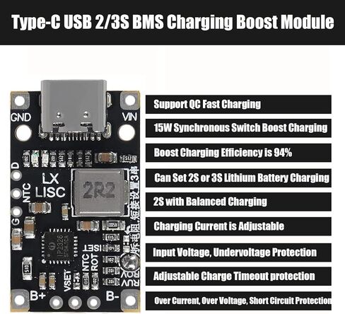 DIANN 3pcs Type-C USB 2/3S BMS 15W 8.4V 12.6V 1.5A Boost Power Supply Module Support Fast Charge with Indicator Lithium Battery Charging (2S) in Saudi Arabia