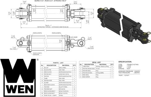 WEN TR4024 2500 PSI Tie Rod Hydraulic Cylinder with 4 in. Bore and 24 in. Stroke, Black in Saudi Arabia