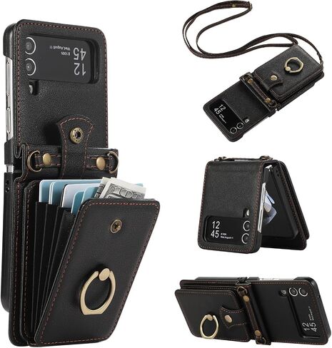 حافظة هاتف Asuwish لهاتف Samsung Galaxy Z Flip 3 5G 2021، غطاء خلوي مع حزام كروس وحامل حلقي وفتحة ائتمان RFID وحامل بطاقات جلد الوجه ZFlip3 Z3 Flip3 3Z للنساء والرجال والفتيات باللون الأرجواني in Kuwait