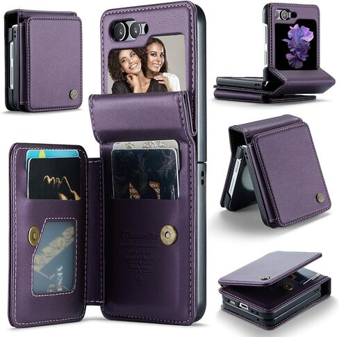 COVO for Samsung Galaxy Z Flip 5 Case Wallet with RFID Blocking Credit Card Holder, Flip 5 PU Leather Protective Cover Kickstand Case Women Men for Samsung Z Flip 5 Wallet Case Purple in Saudi Arabia