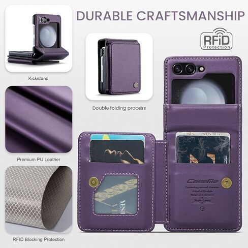 COVO for Samsung Galaxy Z Flip 5 Case Wallet with RFID Blocking Credit Card Holder, Flip 5 PU Leather Protective Cover Kickstand Case Women Men for Samsung Z Flip 5 Wallet Case Purple in Saudi Arabia