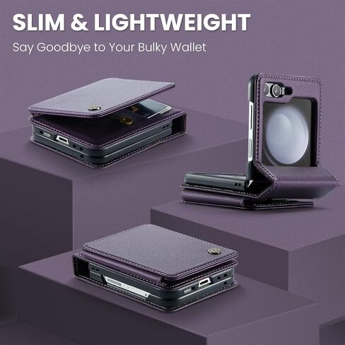 COVO for Samsung Galaxy Z Flip 5 Case Wallet with RFID Blocking Credit Card Holder, Flip 5 PU Leather Protective Cover Kickstand Case Women Men for Samsung Z Flip 5 Wallet Case Purple in Saudi Arabia