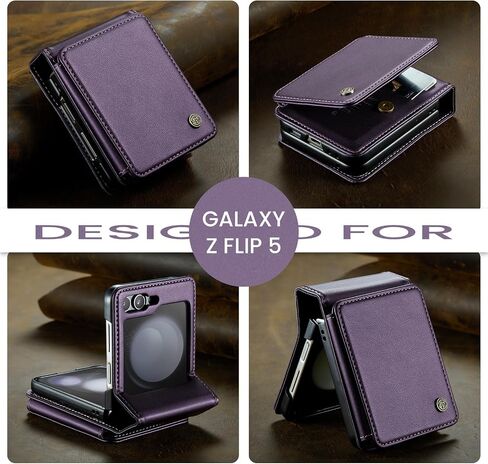 COVO for Samsung Galaxy Z Flip 5 Case Wallet with RFID Blocking Credit Card Holder, Flip 5 PU Leather Protective Cover Kickstand Case Women Men for Samsung Z Flip 5 Wallet Case Purple in Saudi Arabia