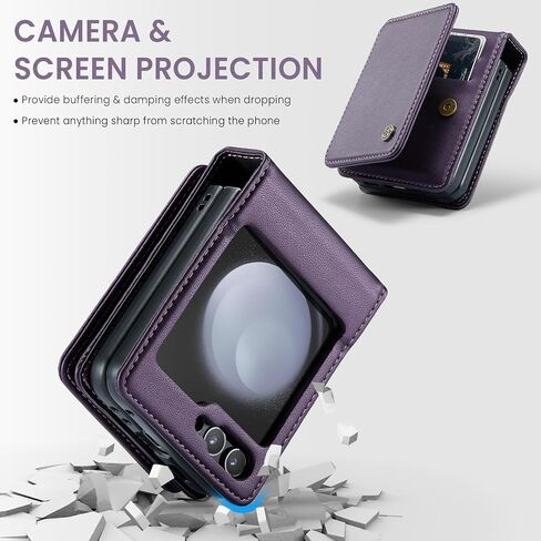 COVO for Samsung Galaxy Z Flip 5 Case Wallet with RFID Blocking Credit Card Holder, Flip 5 PU Leather Protective Cover Kickstand Case Women Men for Samsung Z Flip 5 Wallet Case Purple in Saudi Arabia