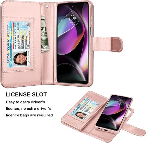 حافظة محفظة Njjex لهاتف Motorola Moto G 5G 2022، حافظة Moto G 5G 2022، [9 فتحات للبطاقات] حامل بطاقة ائتمان من جلد البولي يوريثان قابل للطي [قابل للفصل] غطاء هاتف مغناطيسي وحبل [ذهبي وردي] in Saudi Arabia