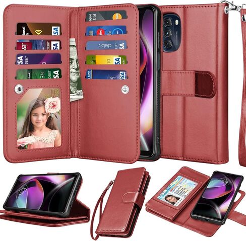 حافظة محفظة Njjex لهاتف Motorola Moto G 5G 2022، حافظة Moto G 5G 2022، [9 فتحات للبطاقات] حامل بطاقة ائتمان من جلد البولي يوريثان قابل للطي [قابل للفصل] غطاء هاتف مغناطيسي وحبل [ذهبي وردي] in Saudi Arabia
