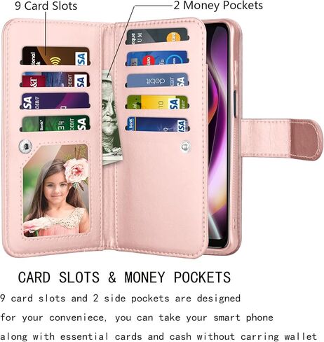 Njjex Wallet Case for Motorola Moto G 5G 2022, for Moto G 5G 2022 Case, [9 Card Slots] PU Leather ID Credit Card Holder Folio Flip [Detachable] Kickstand Magnetic Phone Cover & Lanyard [Rose Gold] in Kuwait