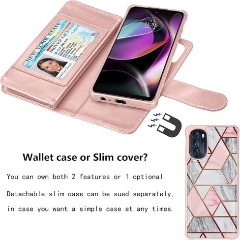 Njjex Wallet Case for Motorola Moto G 5G 2022, for Moto G 5G 2022 Case, [9 Card Slots] PU Leather ID Credit Card Holder Folio Flip [Detachable] Kickstand Magnetic Phone Cover & Lanyard [Rose Gold] in Kuwait