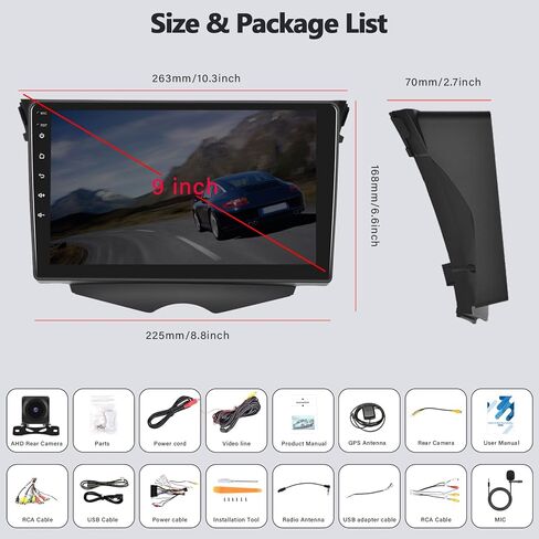 2+64G Android 13 Car Stereo for Hyundai Veloster 2011-2017 with Wireless CarPlay Android Auto, 9’’ Touchscreen in Dash GPS Radio with Navi WiFi Bluetooth FM RDS HiFi EQ SWC + Backup Camera in Kuwait