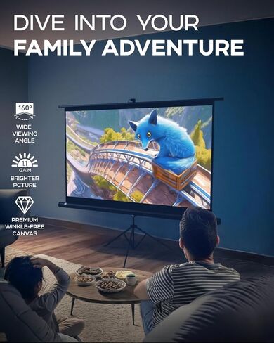 Projector Screen with Stand 120 inch - Indoor and Outdoor Projection Screen for Movie or Office Presentation - 4:3 HD Premium Wrinkle-Free Tripod Screen in Saudi Arabia
