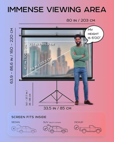 Projector Screen with Stand 120 inch - Indoor and Outdoor Projection Screen for Movie or Office Presentation - 4:3 HD Premium Wrinkle-Free Tripod Screen in Saudi Arabia