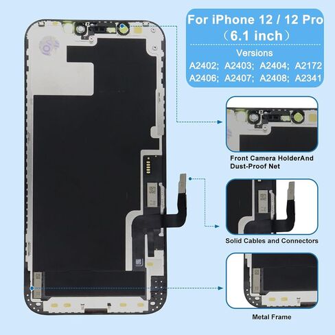 for iPhone 12/12 Pro Screen Replacement Kit Inch LCD Display Full HD Digitizer Support 3D Touch Face ID with Full Repair Tools Waterproof Frame Sticker Screen Protector for A2172 A2403 A2341 A2407 in Saudi Arabia
