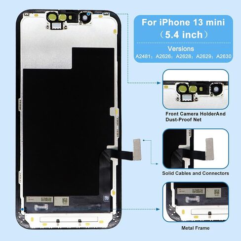 مجموعة استبدال الشاشة الصغيرة لهاتف iPhone 13 بوصة شاشة LCD كاملة الوضوح تدعم محول رقمي ثلاثي الأبعاد معرف الوجه باللمس مع أدوات إصلاح كاملة واقي شاشة لاصق إطار مقاوم للماء لـ A2481 A2626 A2628 A2629 A2630 in Saudi Arabia