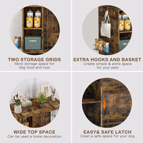 Dog Crate Furniture, Large Wooden Dog Cage End Table with Double Doors Heavy Duty Pet Kennels with Removable Tray Stainless Steel Bowls for Small Medium Pets Decorative Dogs House Living Room in Saudi Arabia