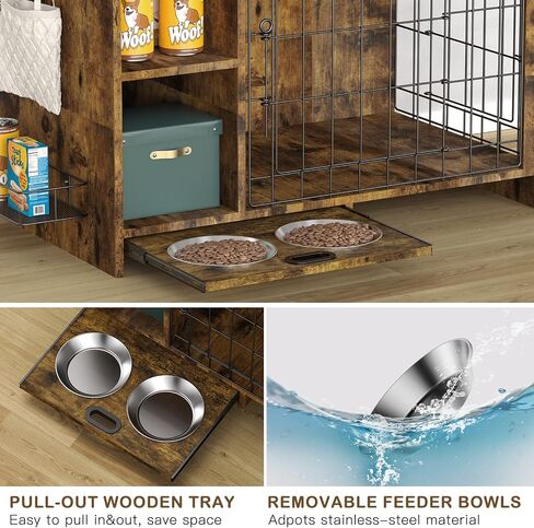 Dog Crate Furniture, Large Wooden Dog Cage End Table with Double Doors Heavy Duty Pet Kennels with Removable Tray Stainless Steel Bowls for Small Medium Pets Decorative Dogs House Living Room in Saudi Arabia