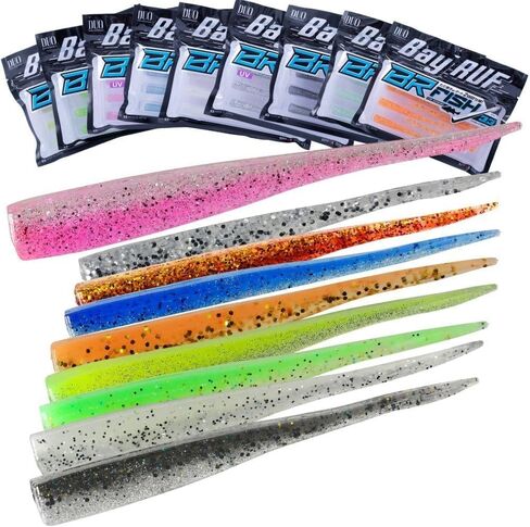 Bay Ruf BR Fish 3.3" 4 عبوات مكونة من 7 قطع، طُعم بلاستيكي ناعم لرأس BR، يخلق رميًا عالي الجاذبية وحركات انزلاقية مع عمليات مسح الذيل، صنع في اليابان: البطيخ الصغير in Saudi Arabia