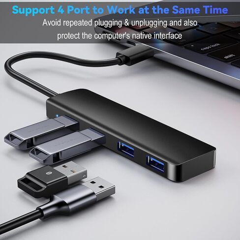 USB Hub, USB Splitter,USB 4-Port Adapter,Extender for Laptop, PC, MacBook, Mac Pro, Mac mini, iMac, Surface Pro and More (Black-USB 2.0/0.3m) in Kuwait