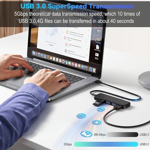 USB Hub, USB Splitter,USB 4-Port Adapter,Extender for Laptop, PC, MacBook, Mac Pro, Mac mini, iMac, Surface Pro and More (Black-USB 2.0/0.3m) in Kuwait