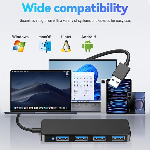 USB Hub, USB Splitter,USB 4-Port Adapter,Extender for Laptop, PC, MacBook, Mac Pro, Mac mini, iMac, Surface Pro and More (Black-USB 2.0/0.3m) in Kuwait