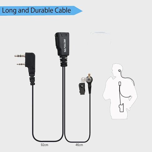 سماعة أذن Retevis Walkie Talkie مع ميكروفون، أنبوب صوتي، سلك طويل، 2 دبوس، لـ RT22 RT68 RT21 H-777 RT19 RT15 RT18 NR10، متوافقة مع pxton Kenwood SAMCOM Walkie Talkie، سماعة أذن راديو ثنائية الاتجاه (5 عبوات) in Saudi Arabia