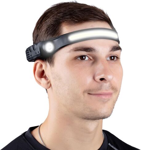 Headband Light - LED Headlamp Rechargeable, IPX4 Waterproof Head Lamp 270° Wide Beam 350 Lumens with Motion Sensor, 6 Modes, 8hr Battery Life Head Lamps for Camping, Hiking, & Industrial Use in Saudi Arabia