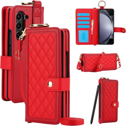 LBYZCASE Flip Folio Leather Wallet Case for Samsung Galaxy Z Fold 6, Z fold 6 Case with Card Slots[RFID Blocking],S Pen Holder,Wrist Strap for Women (Rose Gold) in Saudi Arabia