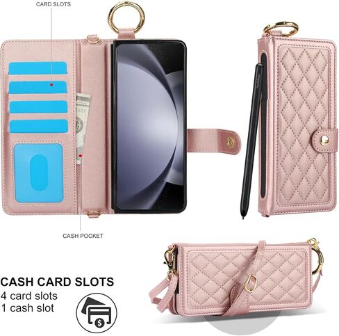 LBYZCASE Flip Folio Leather Wallet Case for Samsung Galaxy Z Fold 6, Z fold 6 Case with Card Slots[RFID Blocking],S Pen Holder,Wrist Strap for Women (Rose Gold) in Saudi Arabia
