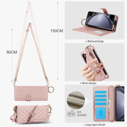 LBYZCASE Flip Folio Leather Wallet Case for Samsung Galaxy Z Fold 6, Z fold 6 Case with Card Slots[RFID Blocking],S Pen Holder,Wrist Strap for Women (Rose Gold) in Saudi Arabia