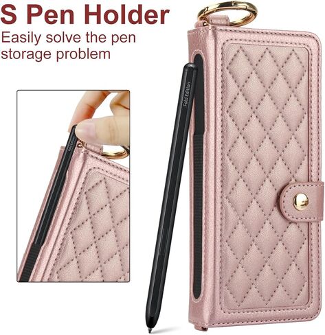 LBYZCASE Flip Folio Leather Wallet Case for Samsung Galaxy Z Fold 6, Z fold 6 Case with Card Slots[RFID Blocking],S Pen Holder,Wrist Strap for Women (Rose Gold) in Saudi Arabia