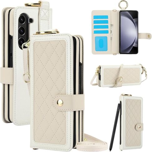LBYZCASE Flip Folio Leather Wallet Case for Samsung Galaxy Z Fold 6, Z fold 6 Case with Card Slots[RFID Blocking],S Pen Holder,Wrist Strap for Women (Rose Gold) in Saudi Arabia