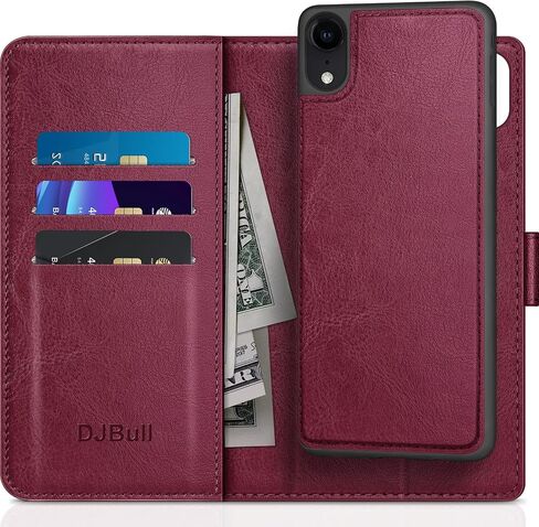 حافظة محفظة 2 في 1 قابلة للفصل لهاتف iPhone XR مع حامل بطاقة الائتمان، RFID Blocking، غطاء حماية من جلد البولي يوريثان قابل للطي للنساء والرجال لهاتف Apple XR، أحمر نبيذي in Saudi Arabia