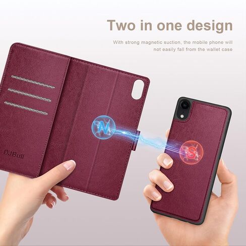 حافظة محفظة 2 في 1 قابلة للفصل لهاتف iPhone XR مع حامل بطاقة الائتمان، RFID Blocking، غطاء حماية من جلد البولي يوريثان قابل للطي للنساء والرجال لهاتف Apple XR، أحمر نبيذي in Saudi Arabia