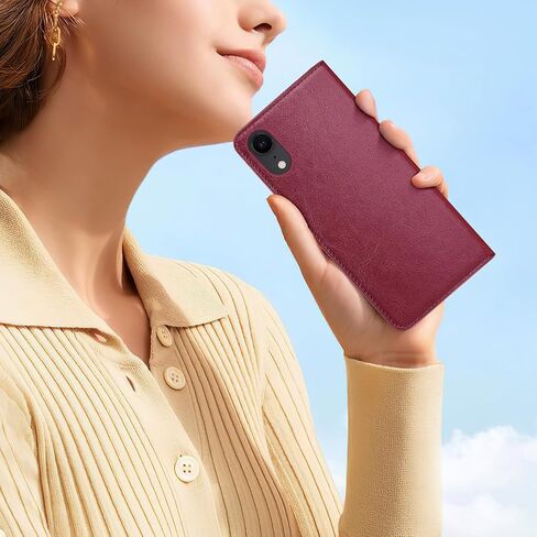 حافظة محفظة 2 في 1 قابلة للفصل لهاتف iPhone XR مع حامل بطاقة الائتمان، RFID Blocking، غطاء حماية من جلد البولي يوريثان قابل للطي للنساء والرجال لهاتف Apple XR، أحمر نبيذي in Saudi Arabia