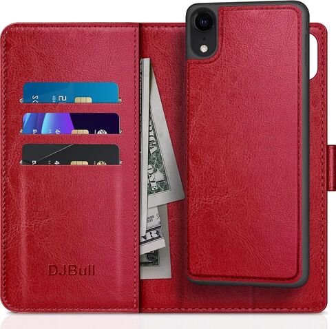 حافظة محفظة 2 في 1 قابلة للفصل لهاتف iPhone XR مع حامل بطاقة الائتمان، RFID Blocking، غطاء حماية من جلد البولي يوريثان قابل للطي للنساء والرجال لهاتف Apple XR، أحمر نبيذي in Saudi Arabia