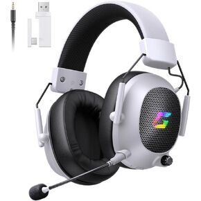 Wireless Gaming Headset for PS5/PS4/PC, Bluetooth 5.3 Gaming Headphones with Noise Canceling Microphone, Surround Sound, with USB/Type C Dongle, RGB Light, 50H Battery -Black