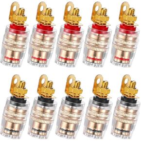 4mm Pure Copper Transparent Banana Plug Socket Crystal Binding Post Speaker Wiring for Amplifier Speaker Terminal in-Wall Plate(5 Red+ 5 Black)