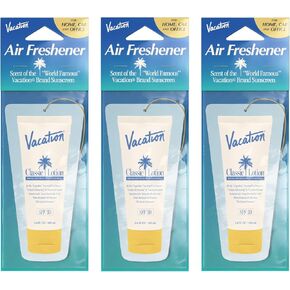 Vacation Air Freshener (Pack of 3) - Award Winning Sunscreen Scent - Car Air Fresheners for Women and Men - Closet Freshener - Drawer Freshener - Air Freshener for Home - Purse Freshener - Office Scent For Desk