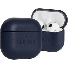 حافظة جلدية TORRO متوافقة مع AirPods (الجيل الرابع) - غطاء AirPods 4 2024 من الجلد الطبيعي (أزرق)