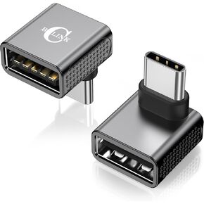 90 Degree USB C to USB Adapter (2 Pack), 10Gbps USB 3.2 Gen 2 Fit Side by Side, USB C Male to USB A Female Rigth Angle Converter for iPhone 16 15 Series, iPad, MacBook and More