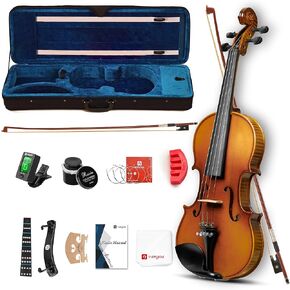 Violin Acoustic Violin Fiddle Kit Professional Solid Wood Violin Unique Maple Wood Pattern Premium Ebony Fitting Violin Starter Kit for Beginner Adults, Full Size By Vangoa