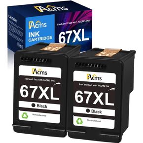 خرطوشة حبر بديلة معاد تصنيعها لطابعة HP 67 67XL Envy 6052 6058 6075 DeskJet 2732 2755 DeskJet Plus 4152 4155 4158 (2 أسود) in Kuwait