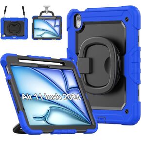 for iPad Air 11 Inch Case 2024 M2, iPad Air 11 6th Generation Case with Screen Protector- Pencil Holder- Rotating Stand & Handle- Shoulder Strap- Shockproof Rugged Protective Cover, Purple