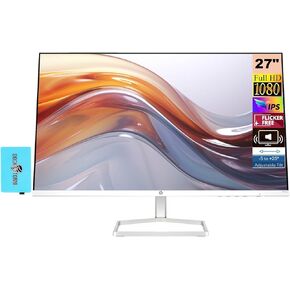 HP 27" FHD IPS (1920x1080) Monitor with Speakers Bundle with Docztorm Dock, 100Hz Refresh Rate, Flicker-Free, 2X HDMI, 1x VGA, Ideal for Home & Business, White/Silver (2024 Latest Model)