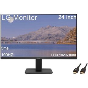 LG 24 inch FHD (1920x1080) Monitor, 100Hz, 5ms, LED Display with sRGB 99% Color Gamut, IPS 3-Side Borderless Display, AMD FreeSync (HDMI), Black, with 5ave HDMI Cable
