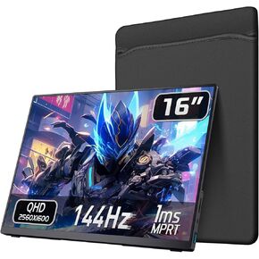 Portable Monitor 2K 144Hz, 16" 2560x1600 QHD Portable Gaming Monitor HDR FreeSync, Ultra Slim Travel Monitor w/Kickstand & Speaker, External Screen for Laptop Switch Xbox PS5/4