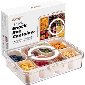 Snack Box Container, Dishwasher Safe Fruit Storage Containers, Divided Serving Tray with Lid for Veggie, Candy and Nuts Organizer, Snackle Charcuterie Boxes for Kids, Adults Travel, Party and Picnic
