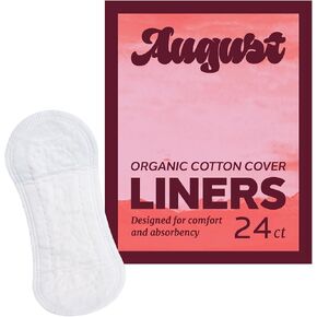August Organic Panty Liners for Women and Anyone Who Menstruates, Made with Organic Cotton, 96 Daily Liners with Compostable Wrappers, Toxin & Fragrance Free, Hypoallergenic Cotton (6 boxes of 16)