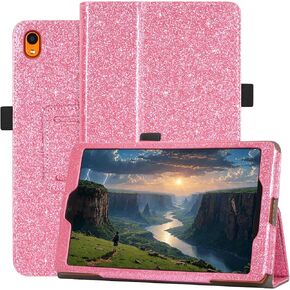 Case for Onn. 7 Inch Tablet Gen 4 Model:100135924 2024 Release - Folio PU Leather Stand Cover with Pencil Holder, Glitter Pink